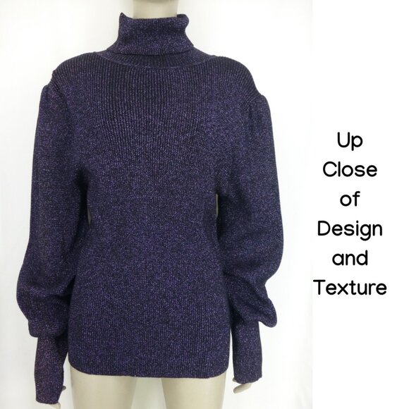 Ann Taylor Purple Metallic Turtleneck Puff Sleeves Sweater (Size XL) - Picture 5 of 11